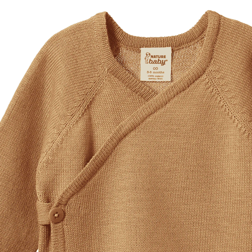 MERINO KNIT KIMONO JACKET - Caramel | Nature Baby