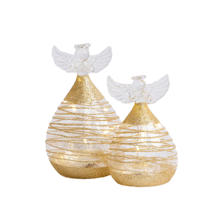 10cm Round Glass Angel with Gold Sparkle | Stellar Haus