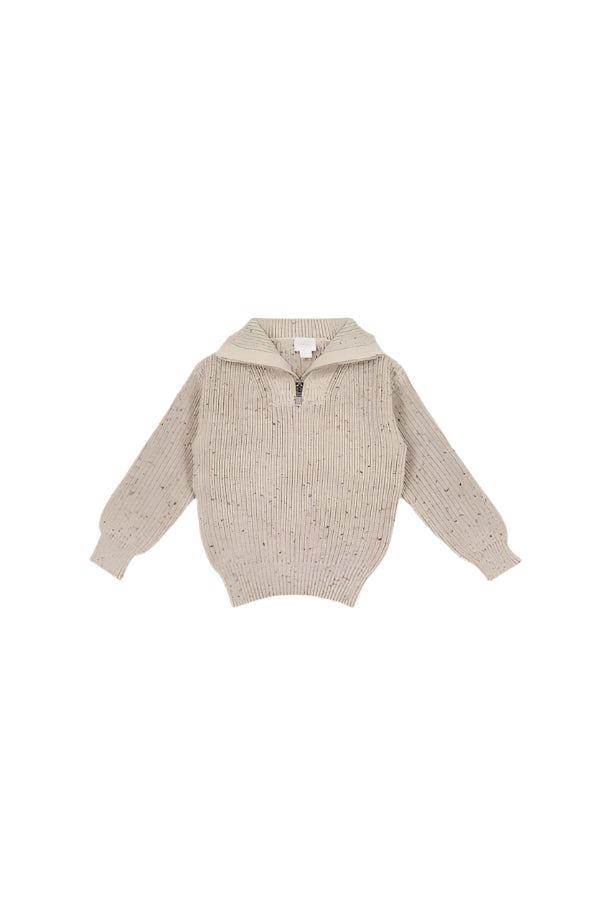 Nicholas Half Zip Jumper - Oatmeal Little Fawn Elk Fleck| Jamie Kay