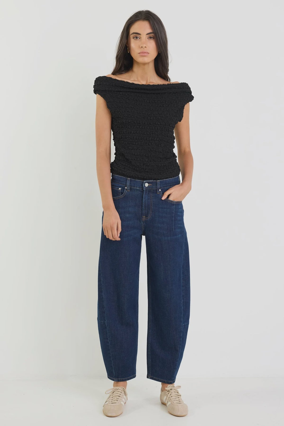 Graduate Dark Blue Stretch Barrel Jeans | Among The Brave