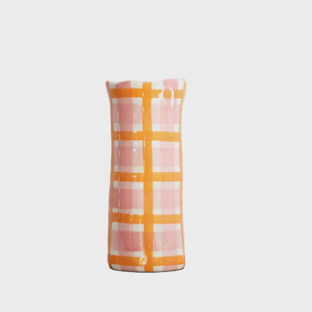 Ceramic Vase - Small - Pink & Orange Gingham | Noss & Co