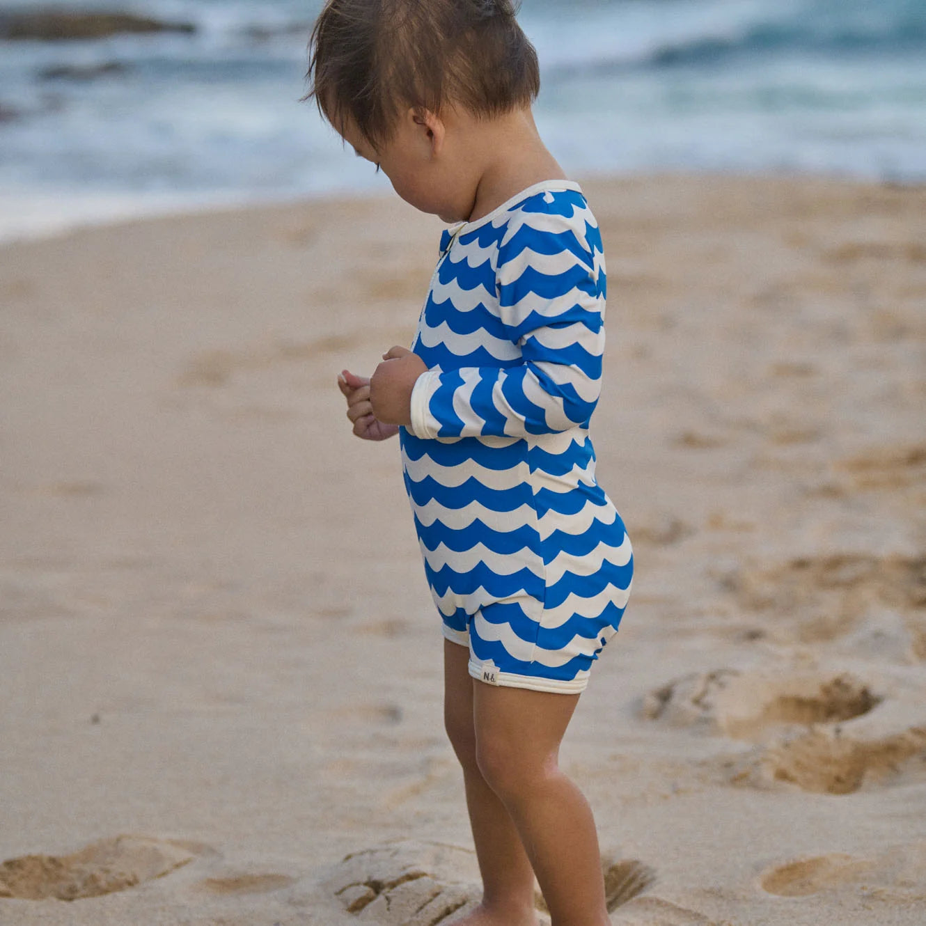 ONE PIECE BATHING TRUNKS - Waves Blue Print | Nature Baby
