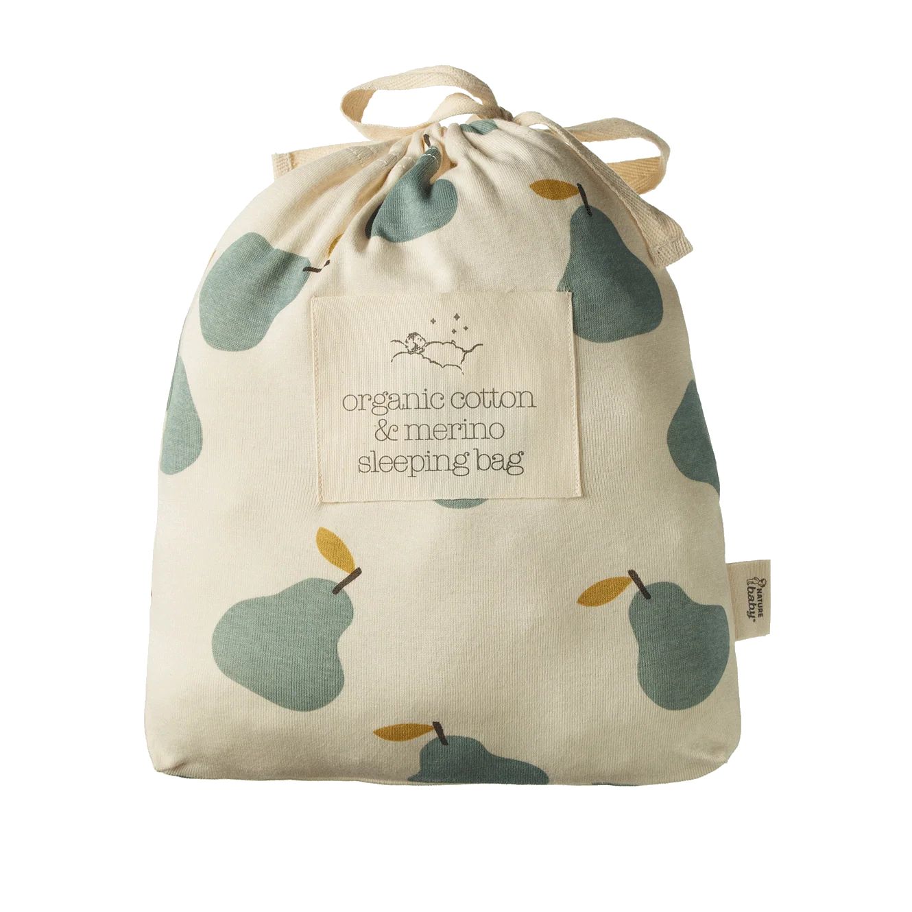 ORGANIC COTTON & MERINO SLEEPING BAG - Pear Print -  3-24M | Nature Baby