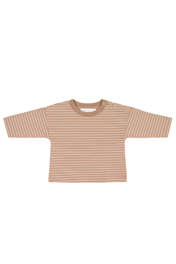 Organic Cotton Levi Long Sleeve Top - Daily Stripe Pale Terracotta/Buff | Jamie Kay