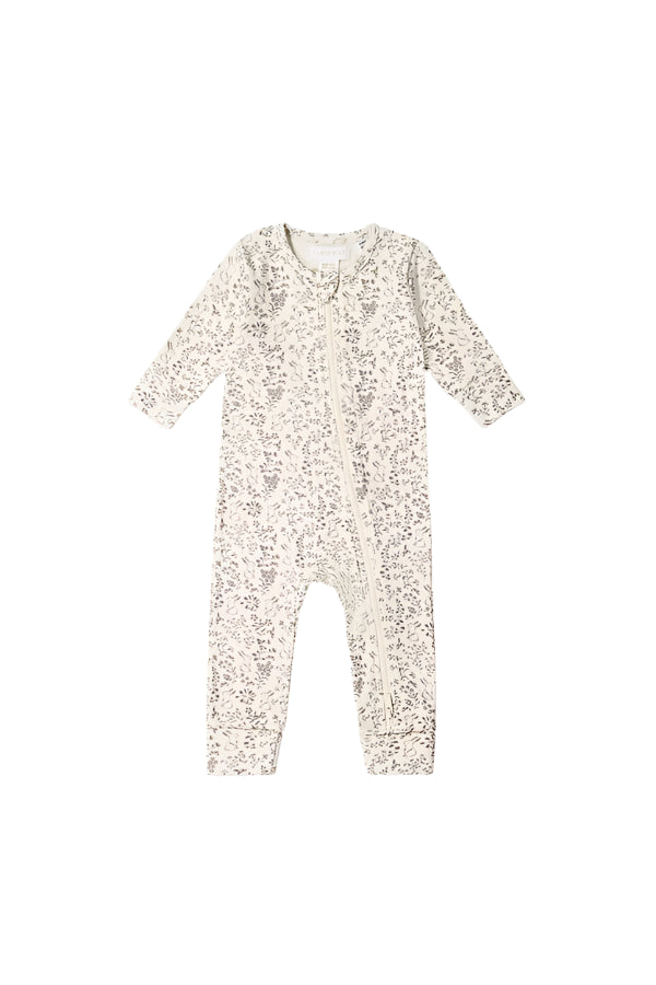 Organic Cotton Reese Zip Onepiece - Garden Bunnies Tofu | Jamie Kay