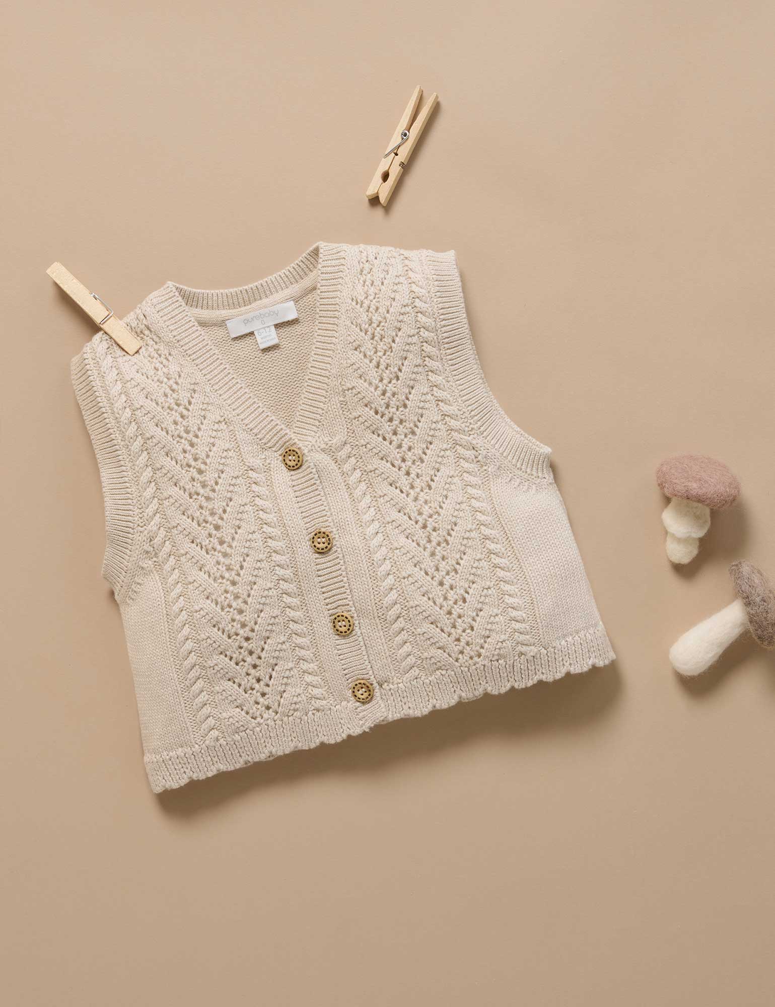 Knitted Vest - Wheat Melange | Purebaby