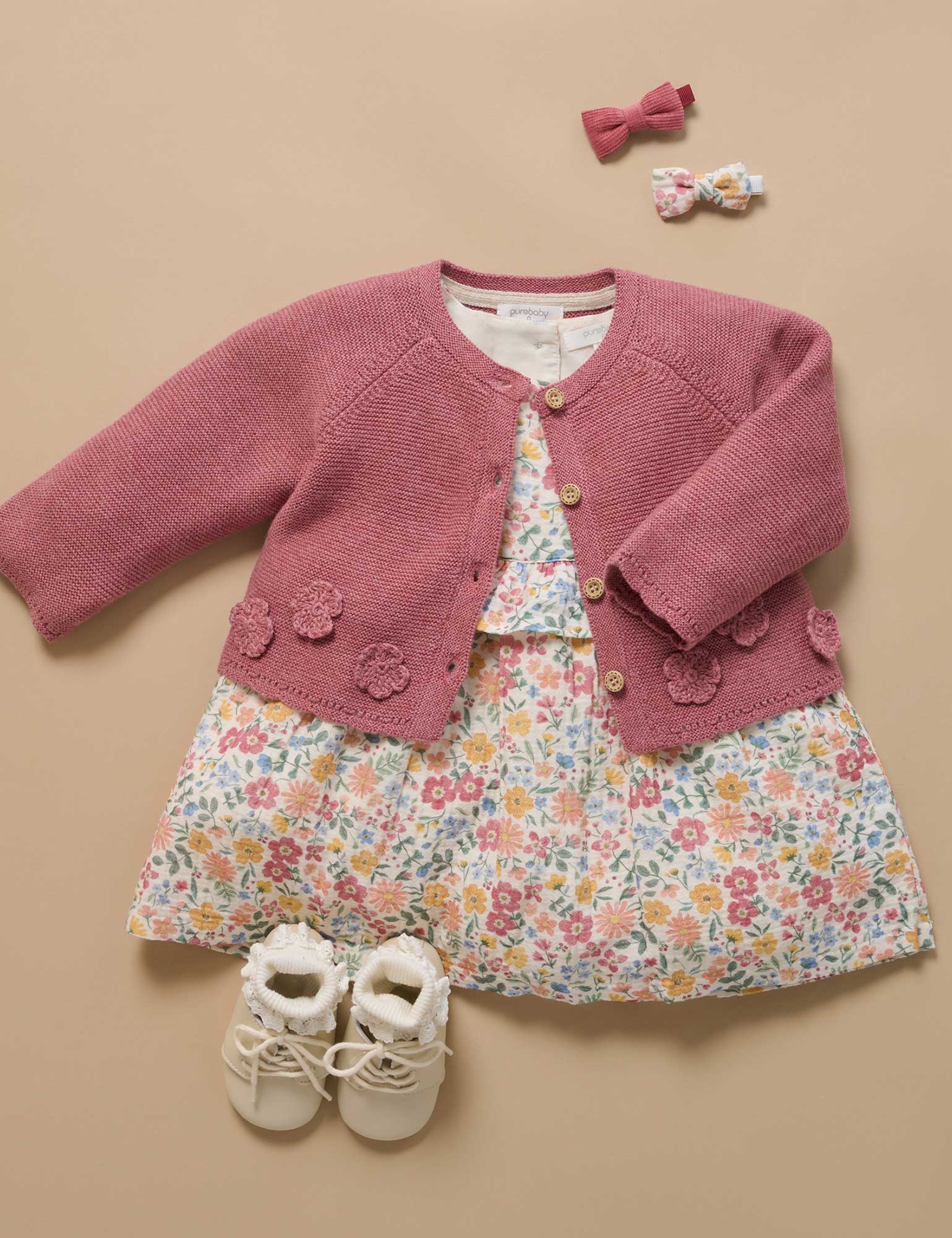 Crochet Flower Cardigan - Toadstool Melange | Purebaby