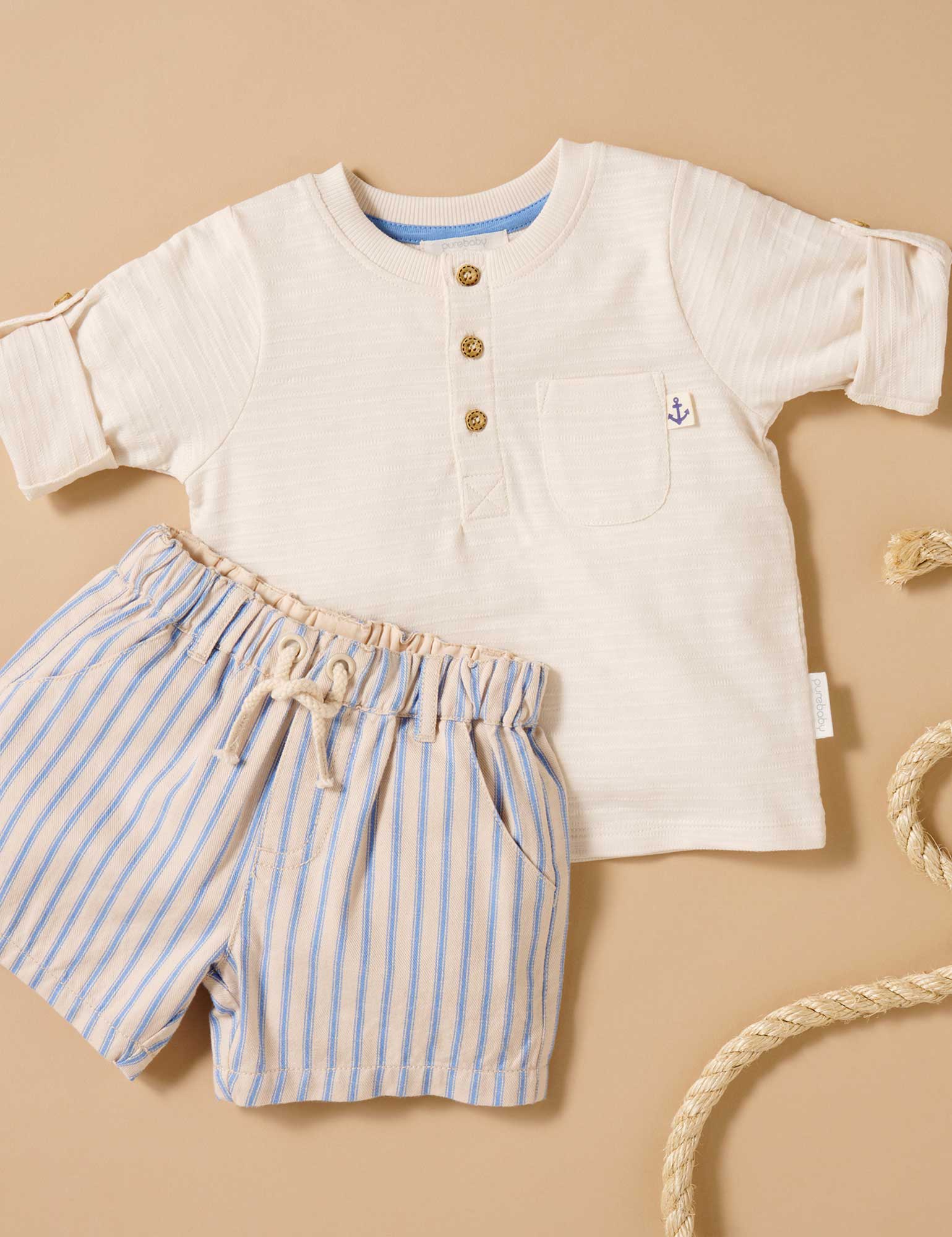 PULL ON STRIPED SHORT | Purebaby