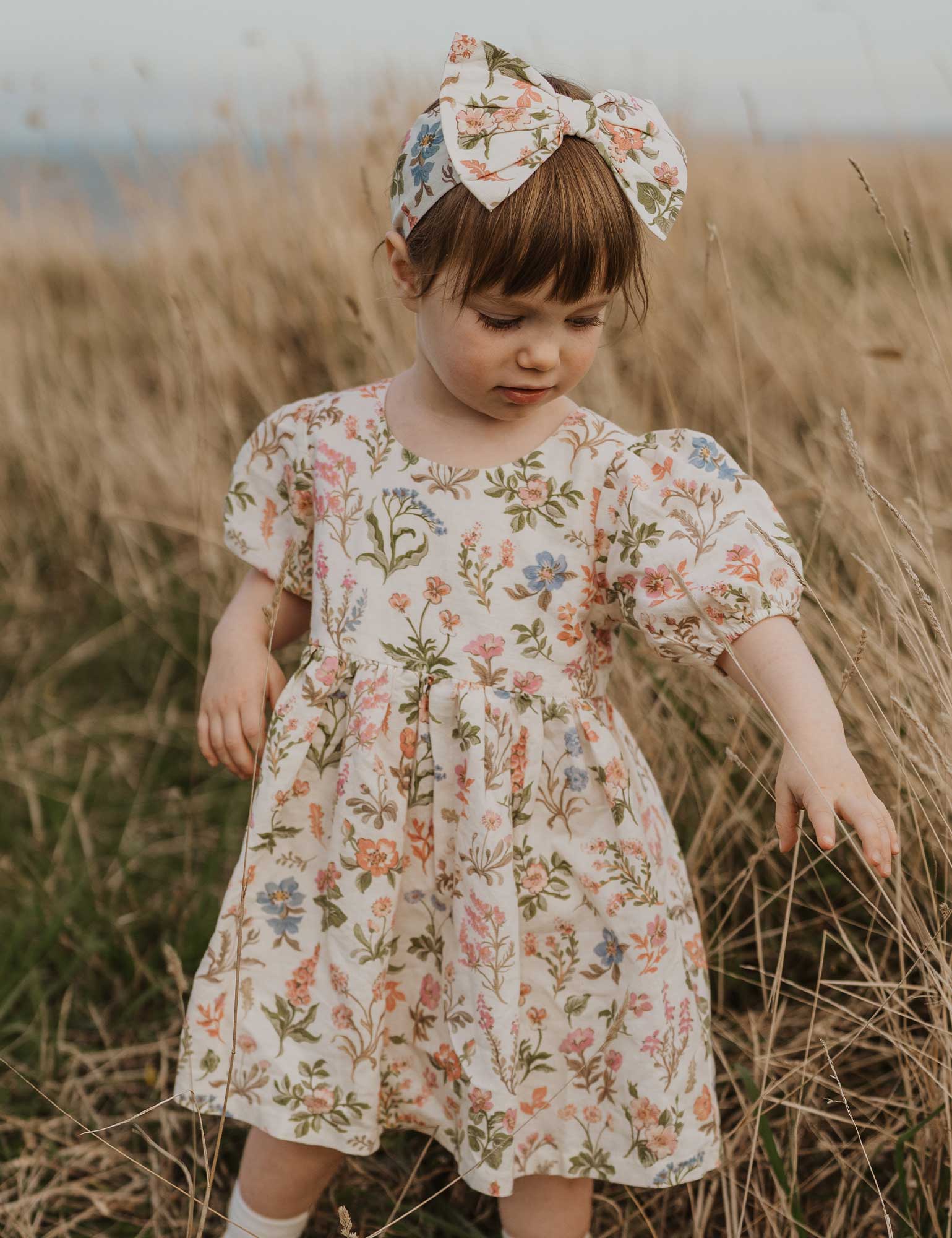 LINEN BLEND DRESS - DUNE FLOWERS PRINT | Purebaby