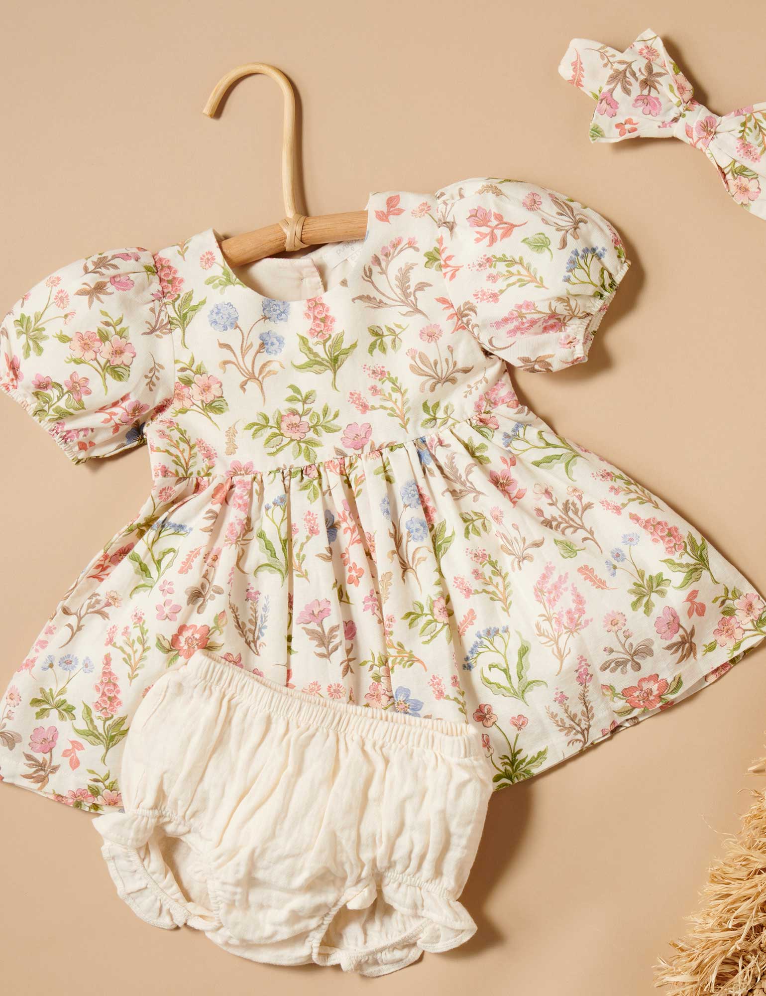 LINEN BLEND DRESS - DUNE FLOWERS PRINT | Purebaby