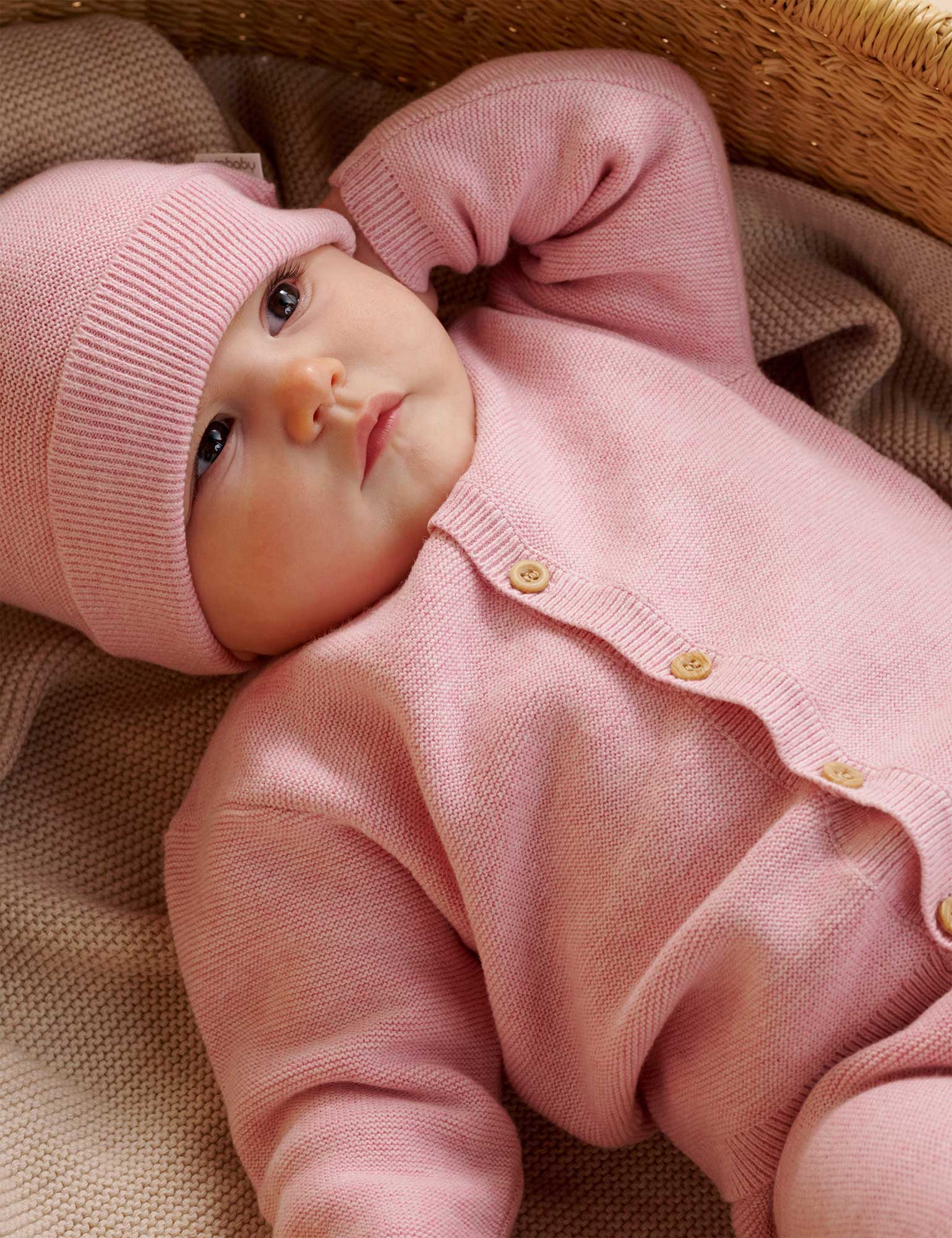 Textured Beanie - Pink Melange | Purebaby