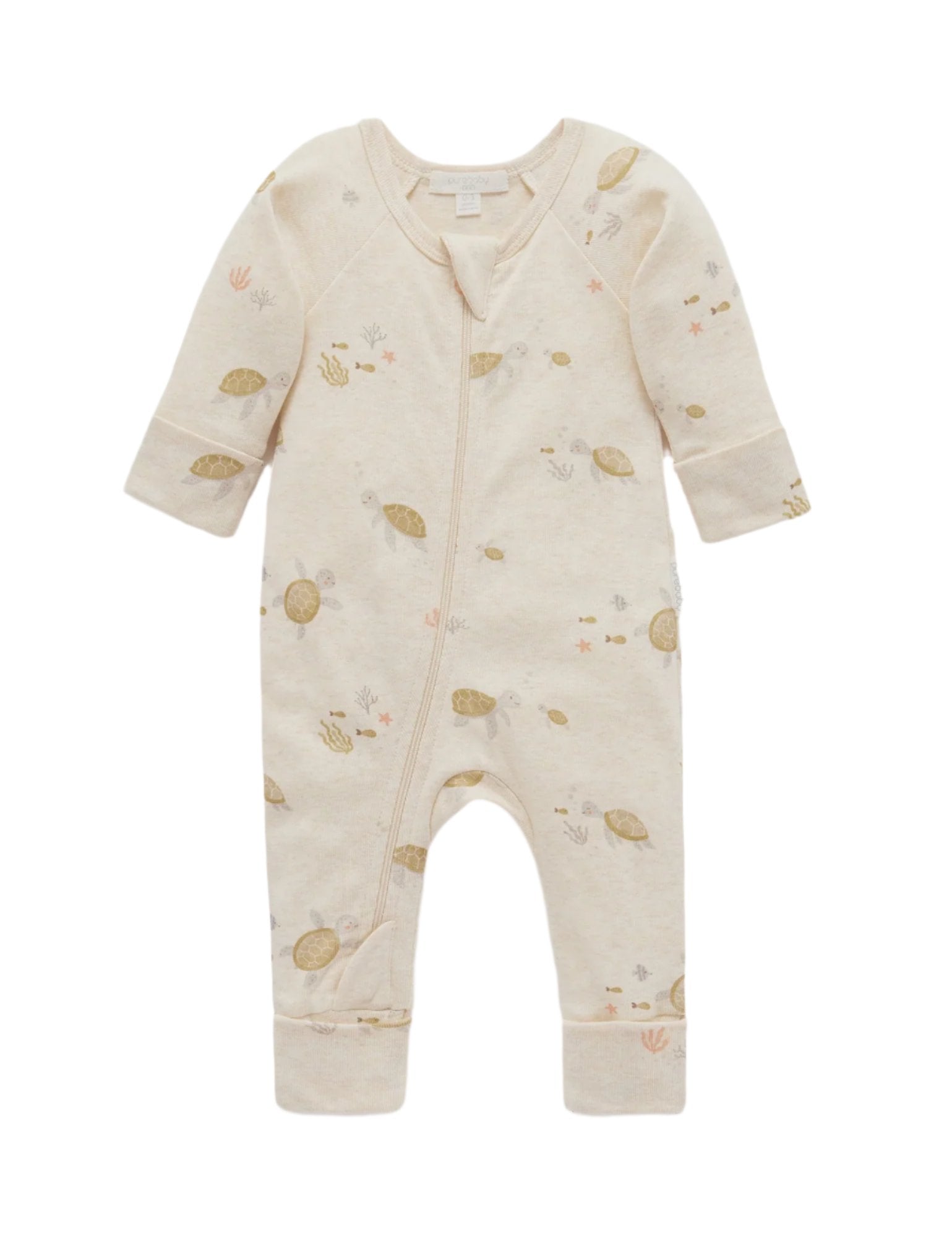 PRINTED ZIP GROWSUIT - LITTLE TURTLES PRINT | Purebaby