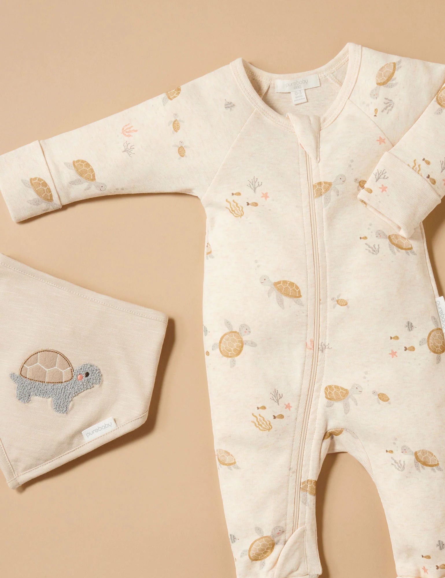 PRINTED ZIP GROWSUIT - LITTLE TURTLES PRINT | Purebaby