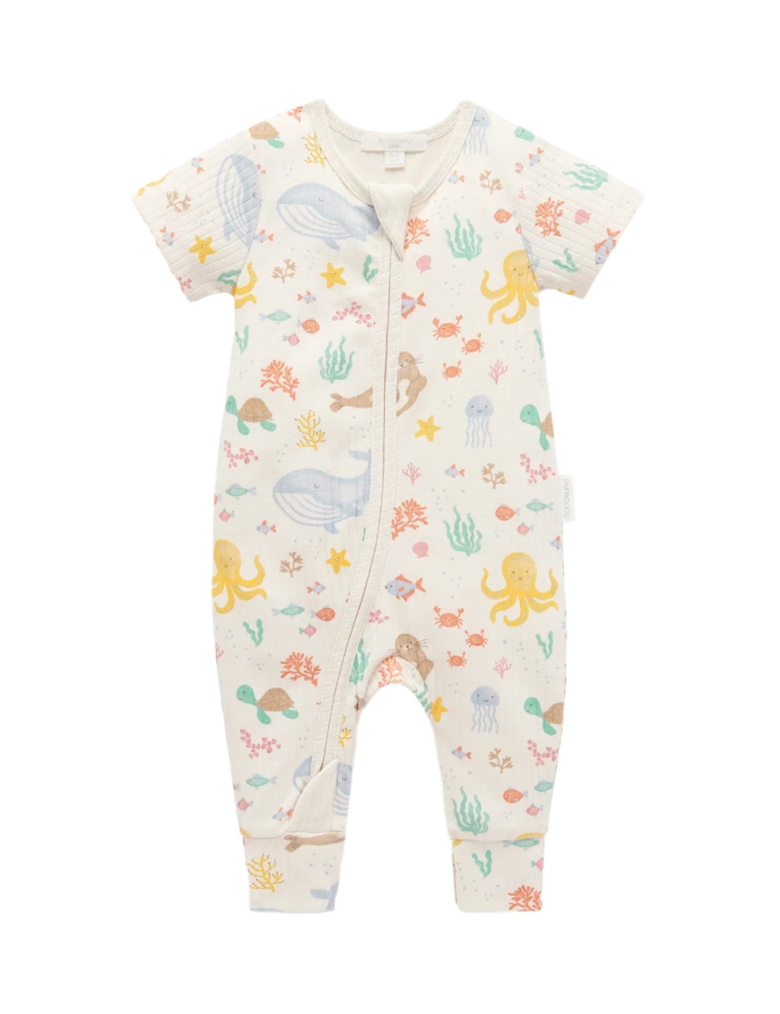 RIB ZIP GROWSUIT - HAPPY IN THE SEA PRINT | Purebaby