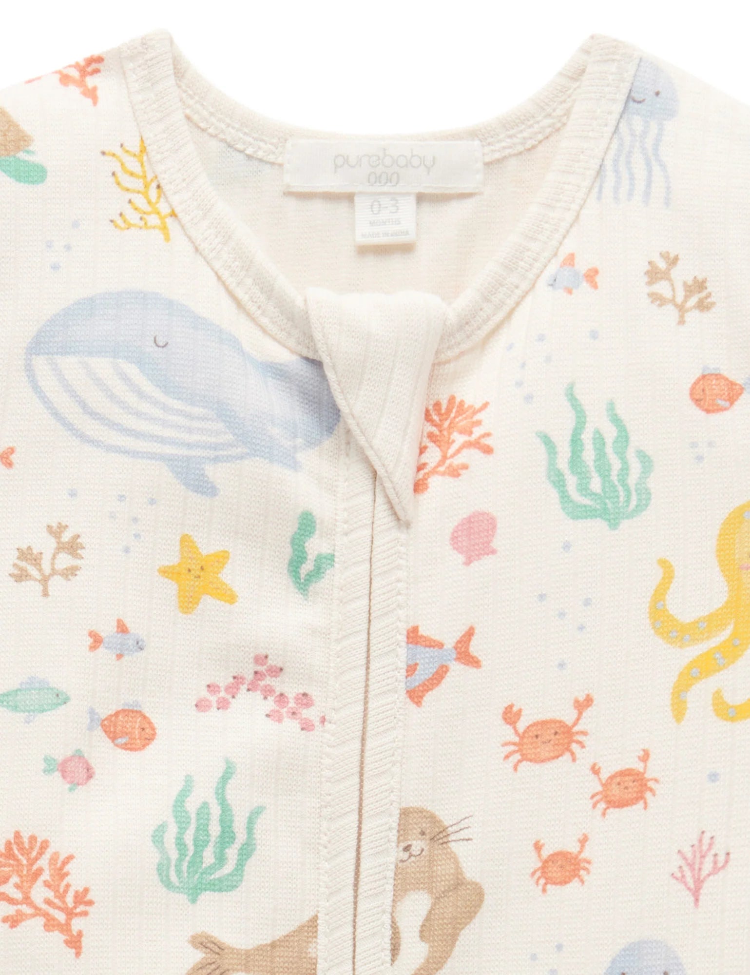 RIB ZIP GROWSUIT - HAPPY IN THE SEA PRINT | Purebaby