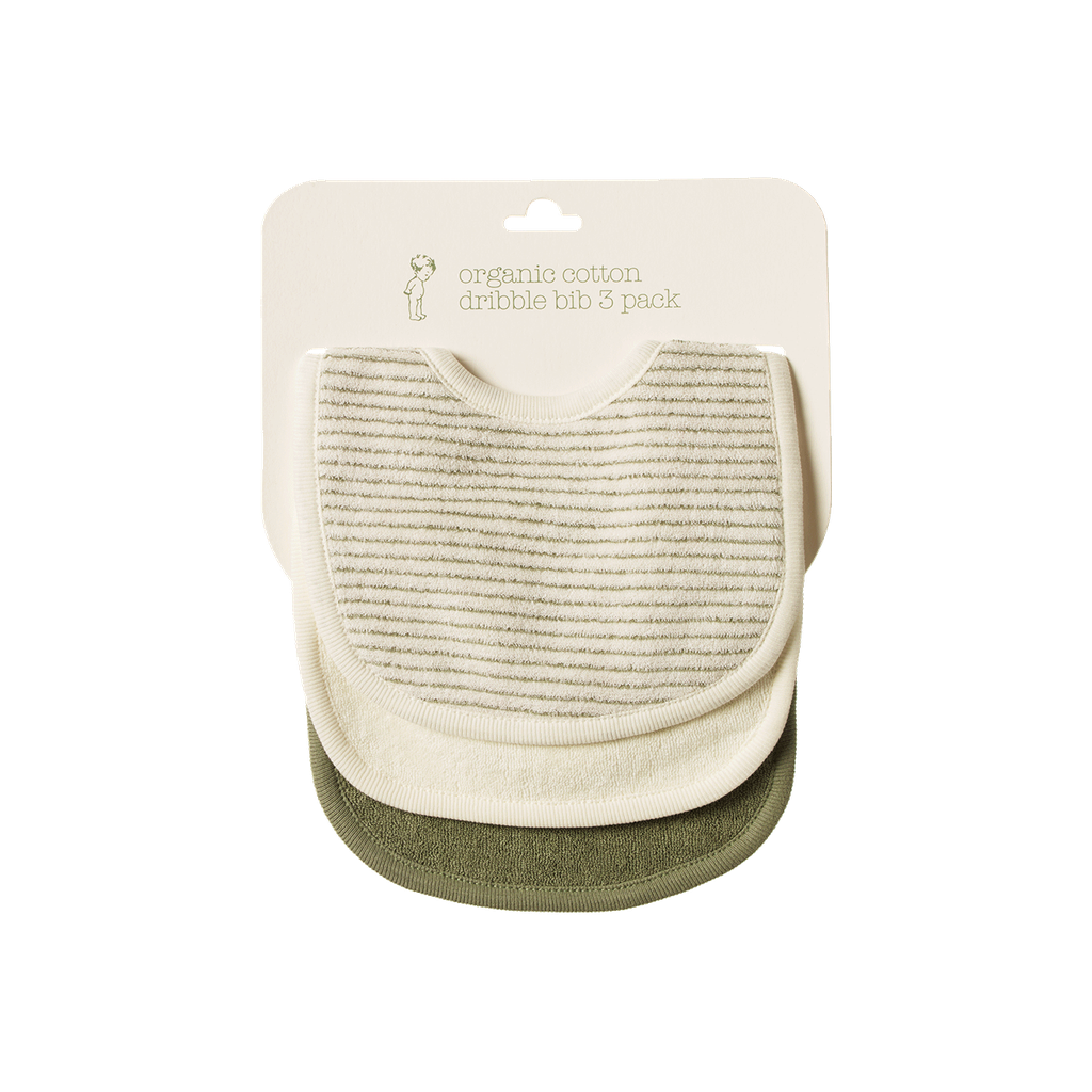 DRIBBLE BIBS 3 PACK - Nettle Pinstripe/Natural/Nettle, 0-6M | Nature Baby