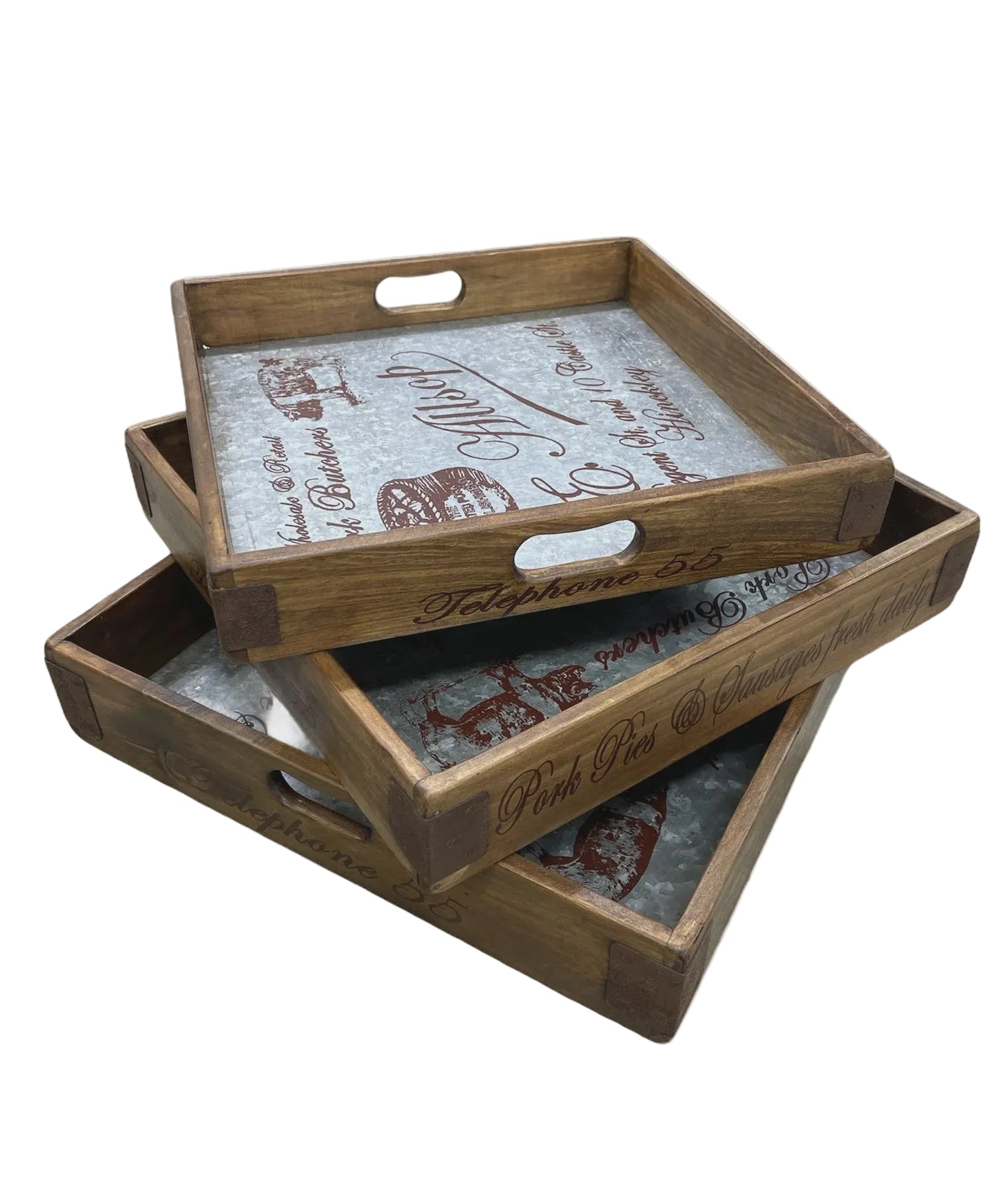 Square Zinc Lined Tray with Steel Corners | Blue Goose Imports