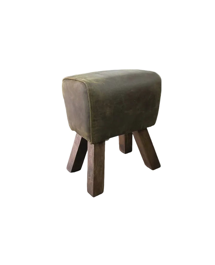 Brown Leather Gym Stool - Small | Blue Goose Imports