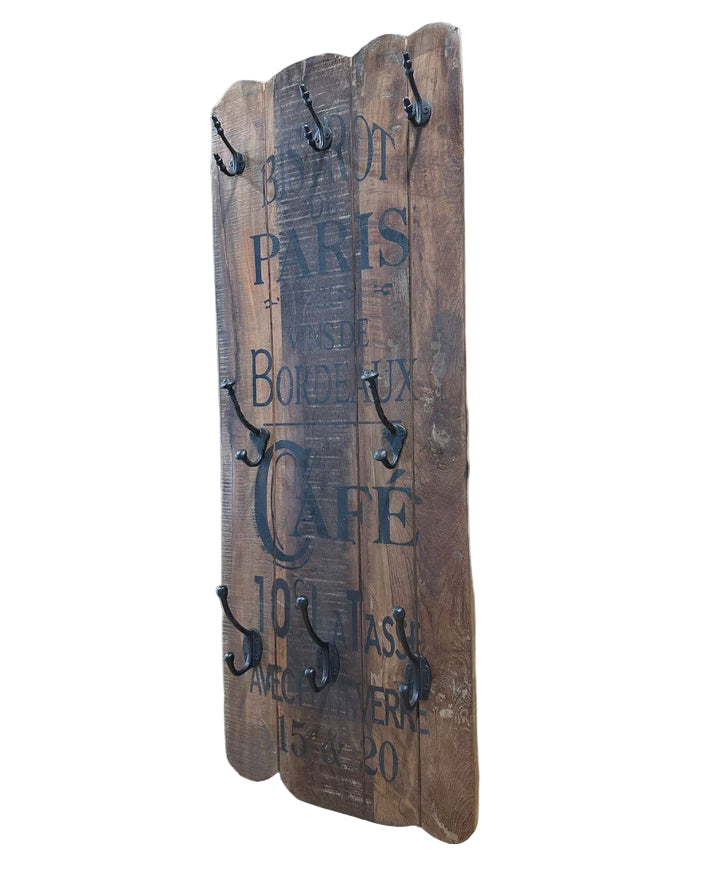 Wooden Wall Panel With Hooks | Blue Goose Imports