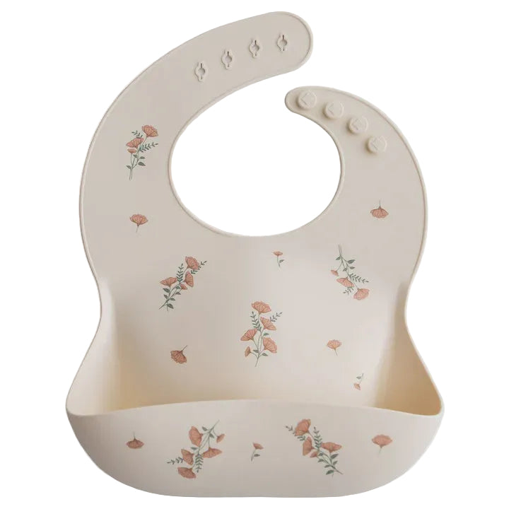 Silicone Baby Bib - Pink Flowers | Mushie