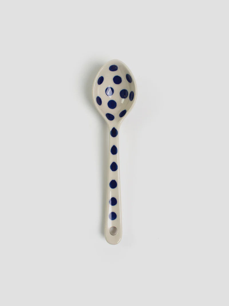 Spoon 16 cm - White/Blue Spot | Polish Ceramics