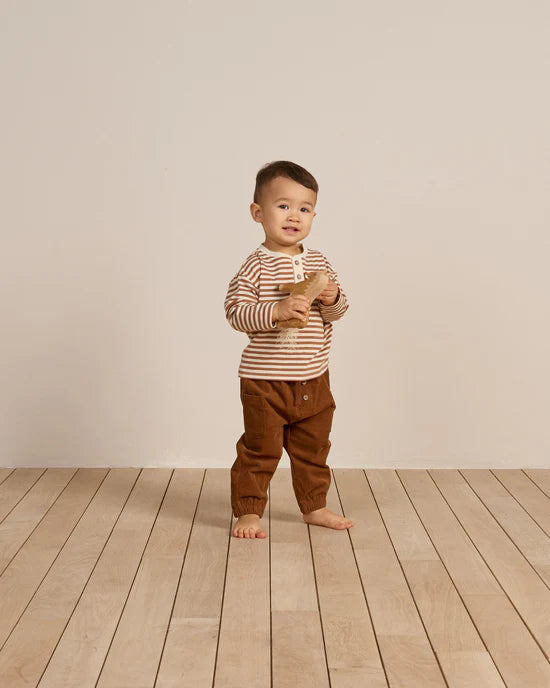 LONG SLEEVE HENLEY TEE || CINNAMON STRIPE