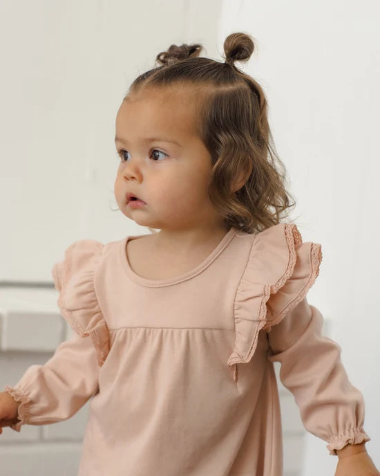 Long Sleeve Flutter Dress Dusty Rose | Quincy Mae