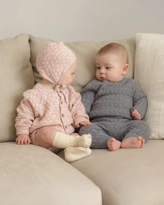 BUBBLE KNIT CARDIGAN DUSTY ROSE SPECKLE | Quincy Mae