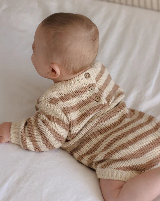 REX ROMPER ALMOND STRIPE - ALMOND | Quincy Mae