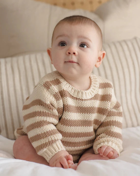 REX ROMPER ALMOND STRIPE - ALMOND | Quincy Mae