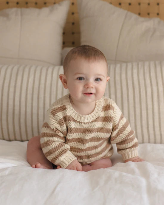 REX ROMPER ALMOND STRIPE - ALMOND | Quincy Mae