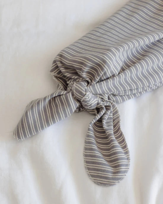 Knotted Baby Gown + Hat Set Slate Microstripe OS | Quincy Mae