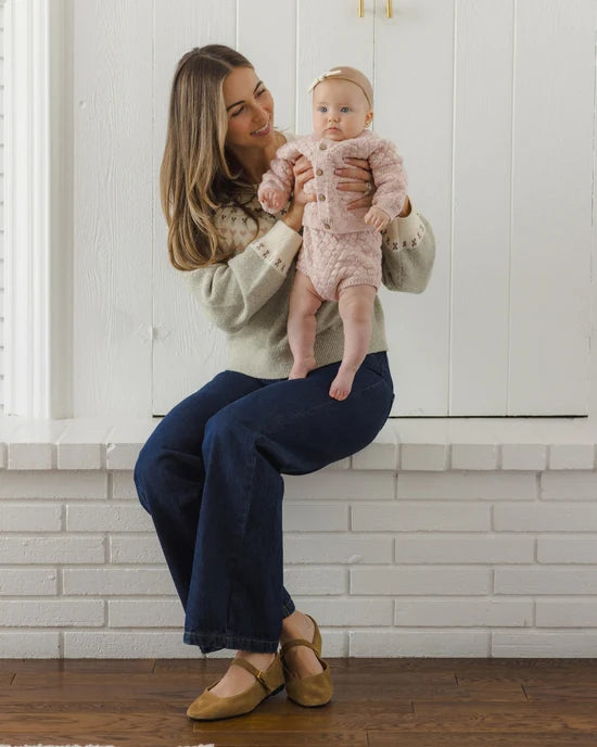 BUBBLE KNIT CARDIGAN DUSTY ROSE SPECKLE | Quincy Mae