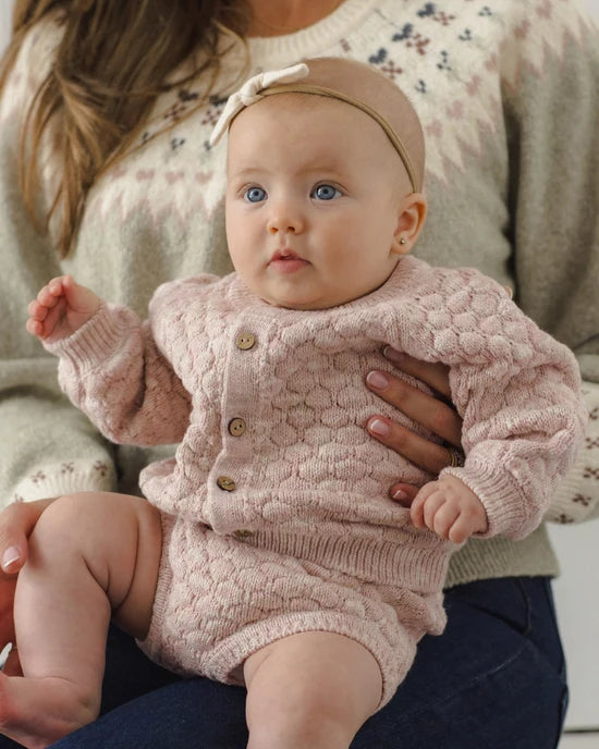 BUBBLE KNIT CARDIGAN DUSTY ROSE SPECKLE | Quincy Mae
