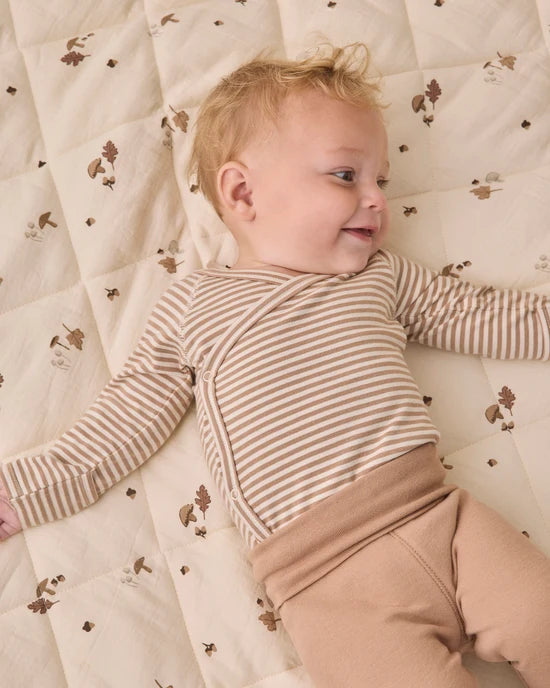 SIDE SNAP BODYSUIT + PANT SET ALMOND STRIPE - ALMOND | Quincy Mae
