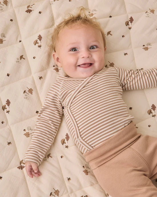 SIDE SNAP BODYSUIT + PANT SET ALMOND STRIPE - ALMOND | Quincy Mae