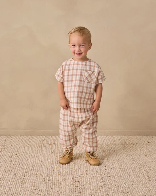 WOVEN PANT RUSTIC PLAID - ALMOND | Quincy Mae