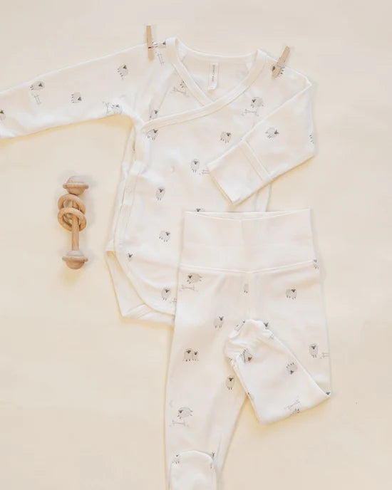 SIDE SNAP BODYSUIT + PANT SET SHEEP - IVORY | Quincy Mae