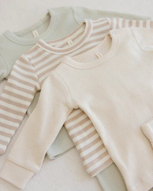 Waffle Top + Pant Set || Oat Stripe - OAT | Quincy Mae