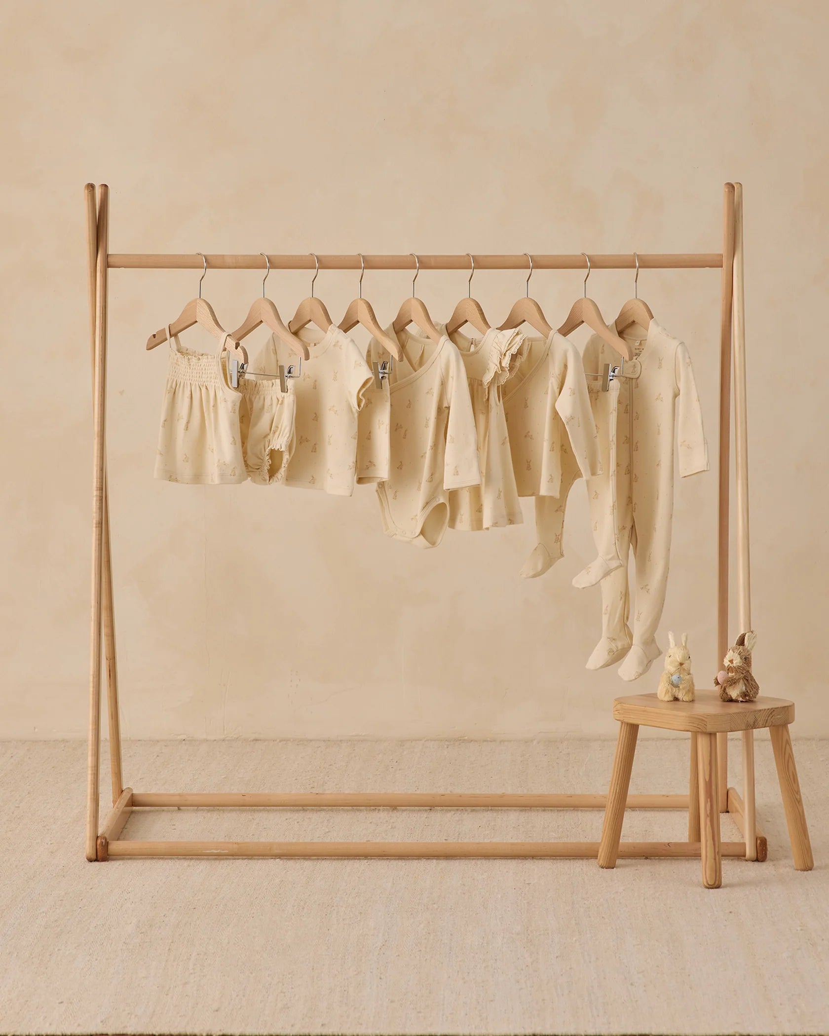 Wrap Top + Footed Pant Set - Bunnies - Natural | Quincy Mae