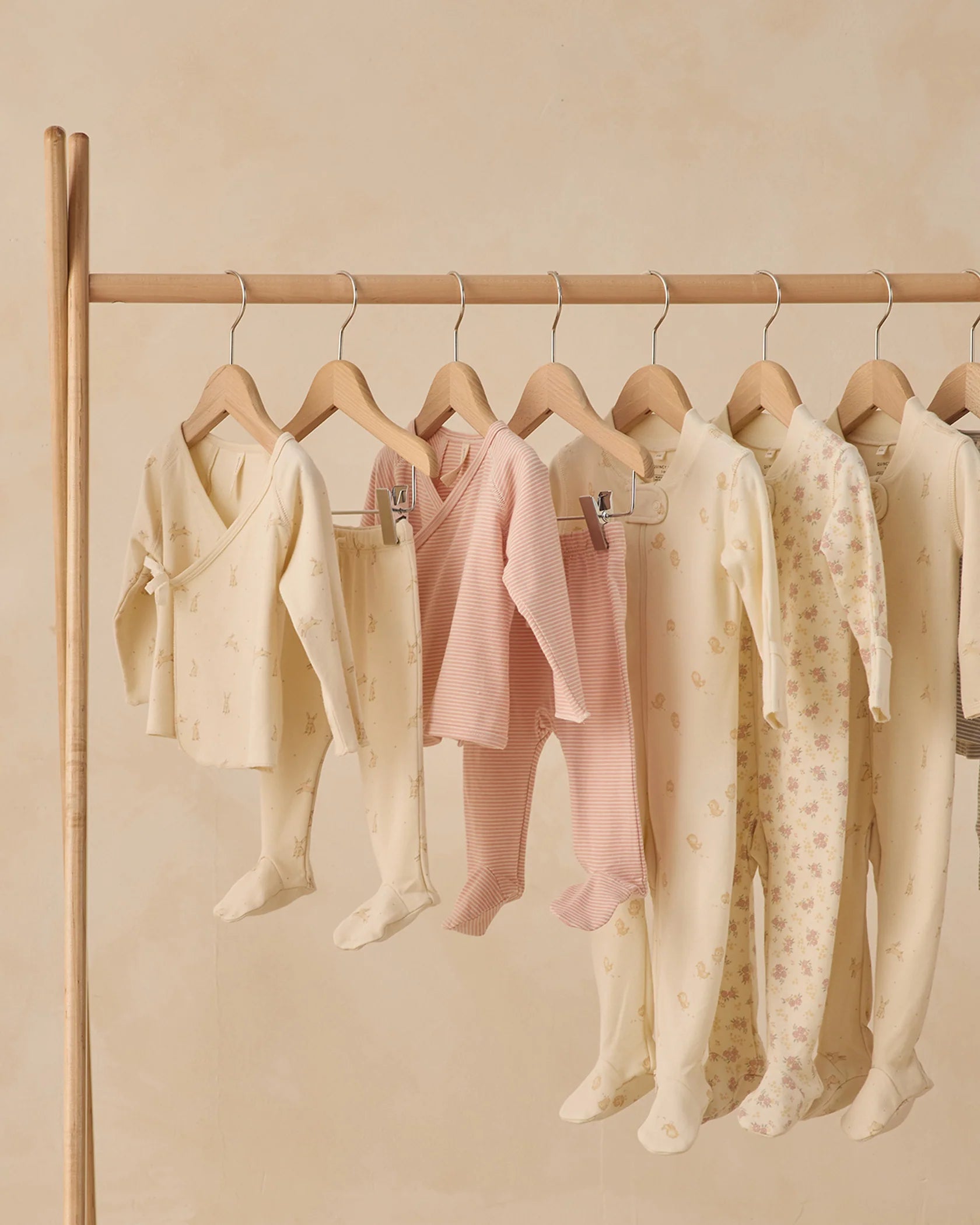 Wrap Top + Footed Pant Set - Bunnies - Natural | Quincy Mae