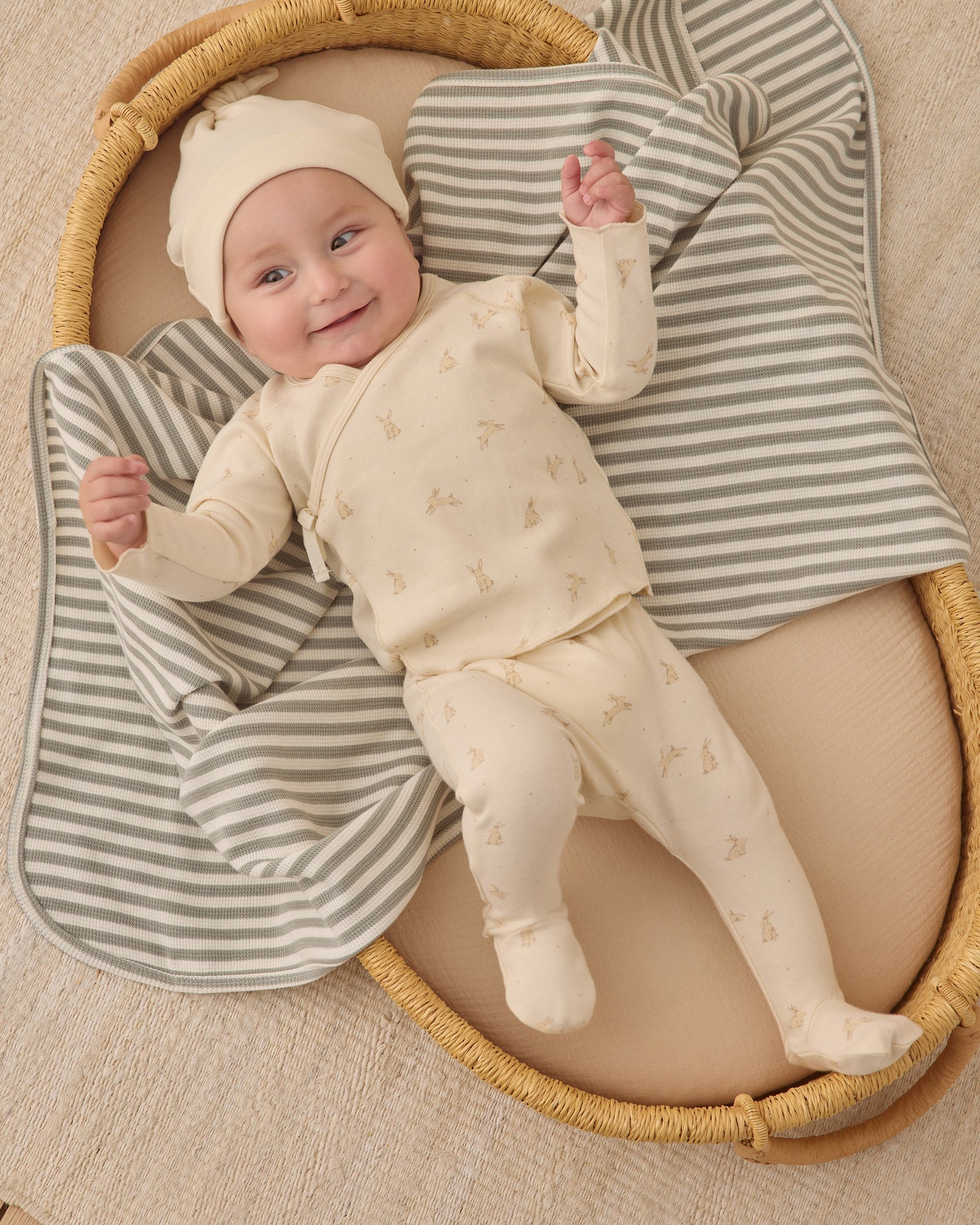 Wrap Top + Footed Pant Set - Bunnies - Natural | Quincy Mae