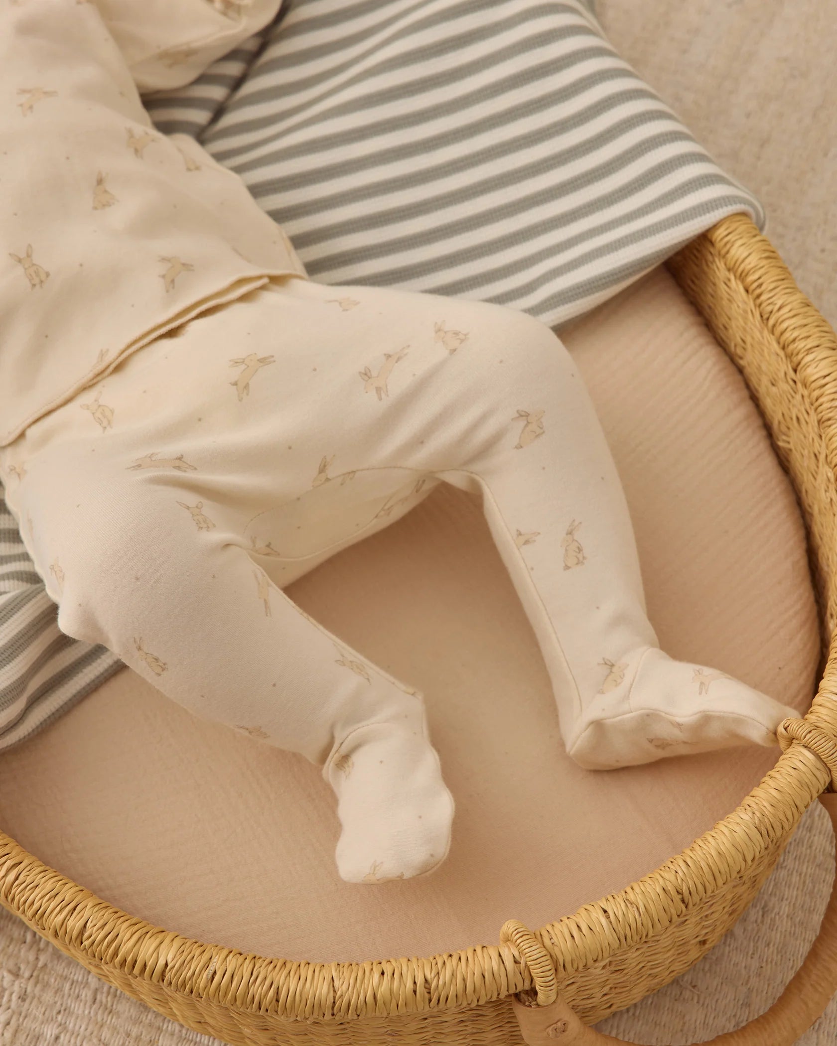 Wrap Top + Footed Pant Set - Bunnies - Natural | Quincy Mae