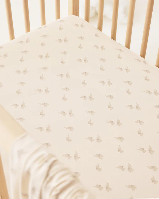 Bamboo Crib Sheet || Elephants - Natural | Quincy Mae