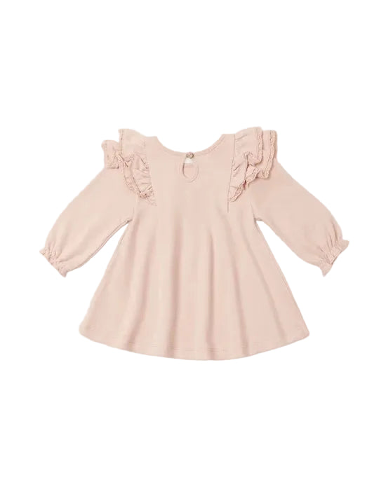 Long Sleeve Flutter Dress Dusty Rose | Quincy Mae