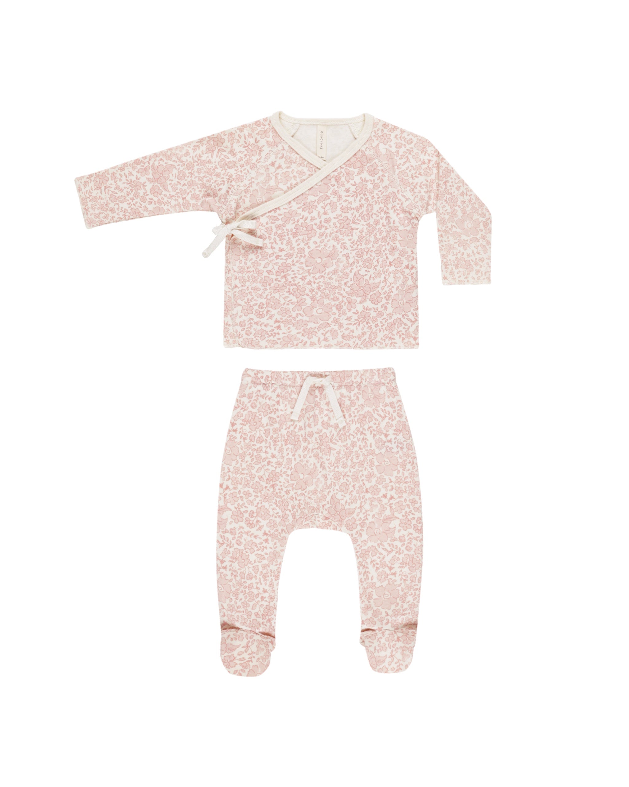 Wrap Top + Footed Pant Set || Pink  Blossom | Quincy Mae