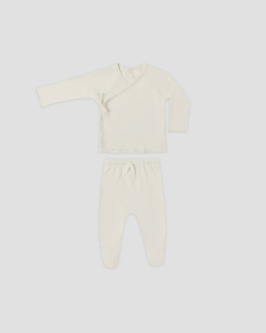 Wrap Top + Footed Pant Set - Ivory | Quincy Mae