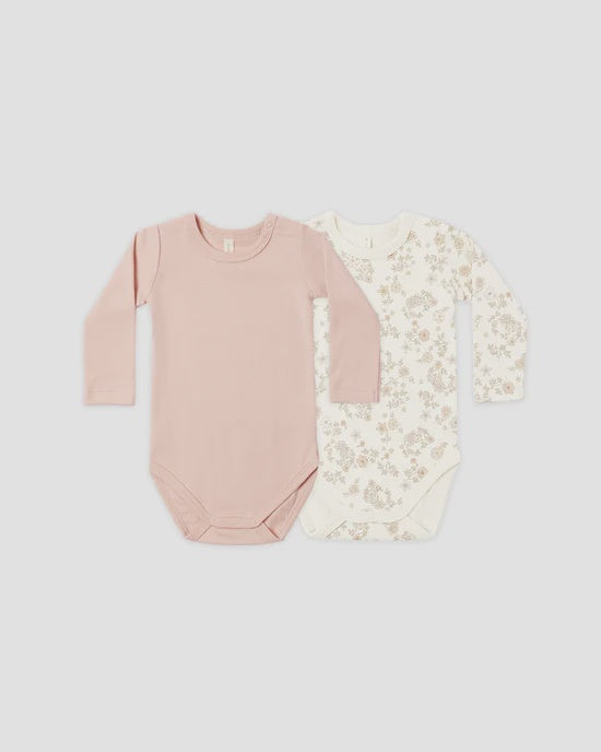 JERSEY BODYSUIT, 2 PACK FLORAL VINE, DUSTY ROSE | Quincy Mae