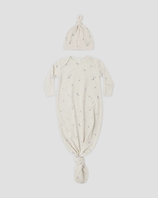 KNOTTED BABY GOWN + HAT SET CELESTIAL - NATURAL | Quincy Mae