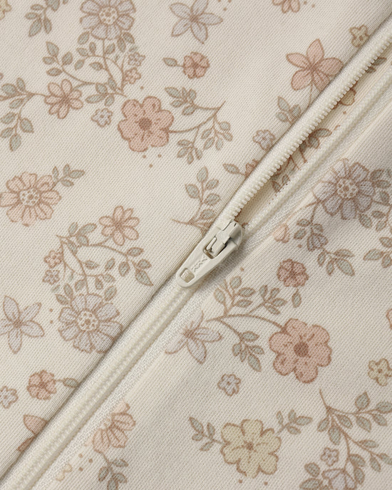 ZIP LONG SLEEVE SLEEPER FOOTIE FLORAL VINE - NATURAL | Quincy Mae